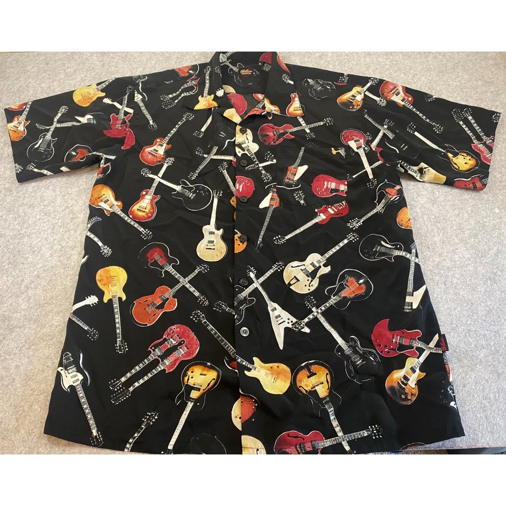 Gibson Tour Wear by Dragonfly Rockabilly Guitar Print Button Down Shirt Mens XL